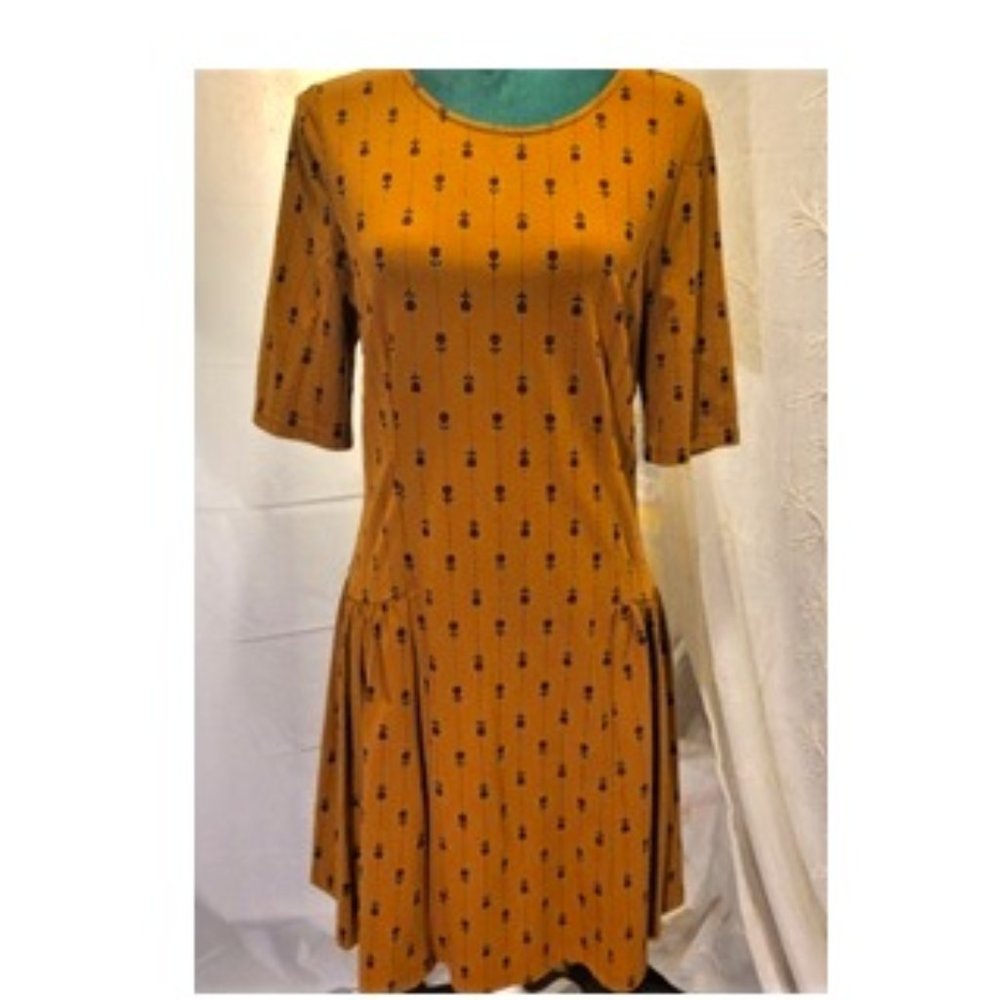 🍎💛Modcloth MOLLY BRACKEN Retro Tulip Dot Stripe Drop Waist Woven Knit Dress M